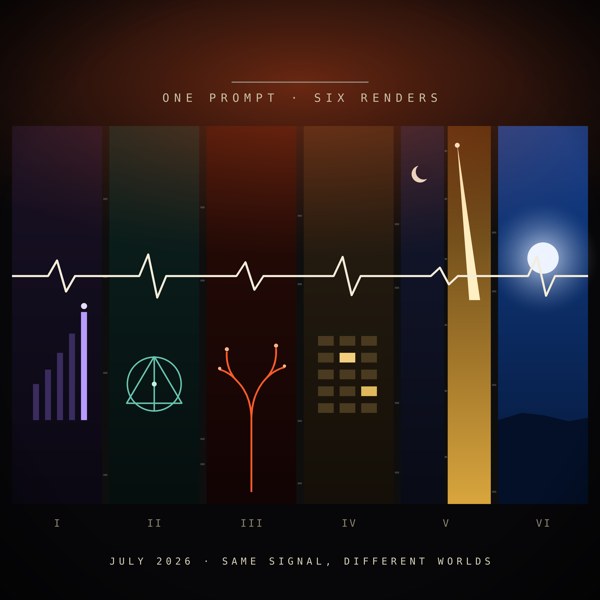 Six Screens EP cover — six glowing waveforms